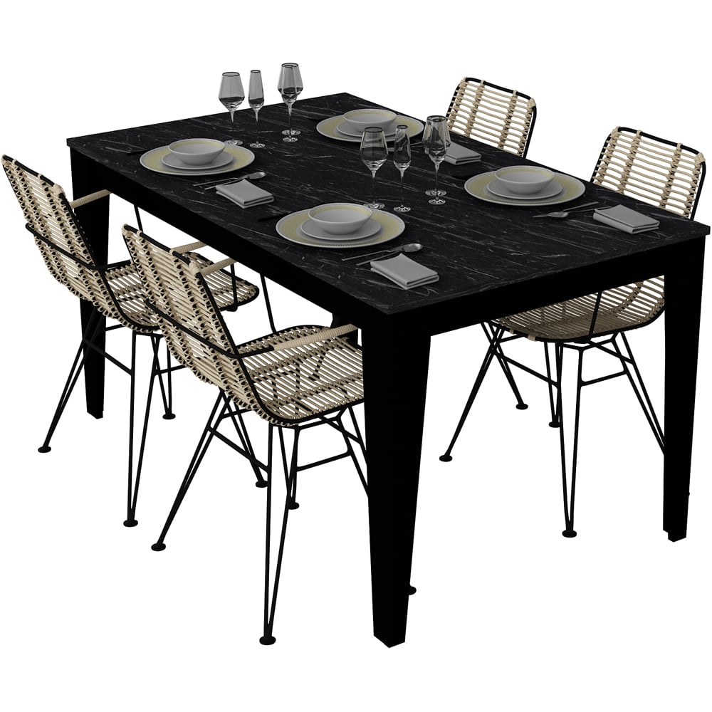 Decorotika Bud 4 Seater Black Marble Effect Dining Set Image 2