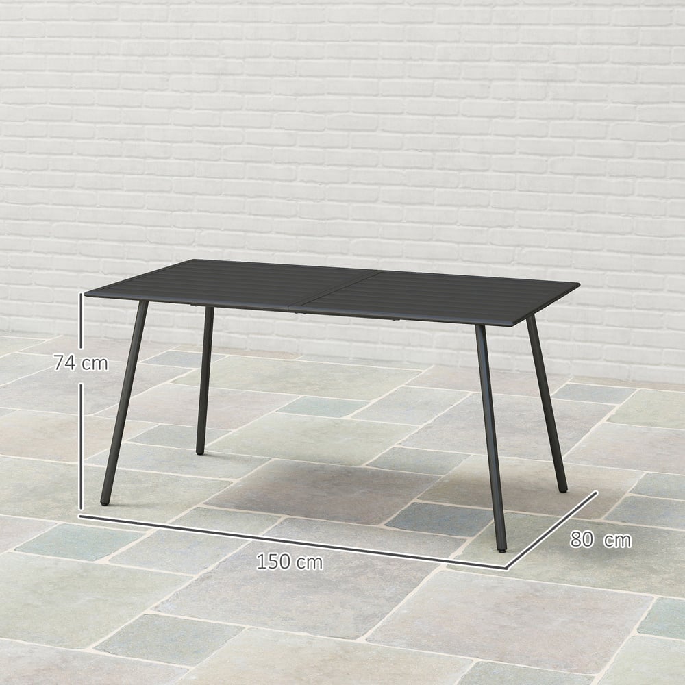 Outsunny 6 Seater Slate Top Steel Garden Dining Table Black Image 9