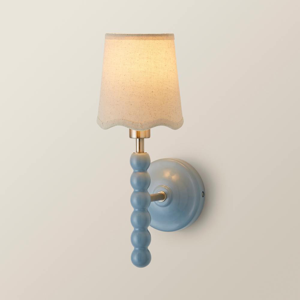 ValueLights Scallop Shade Powder Blue Bobbin LED Wall Light with Bulb Image 4