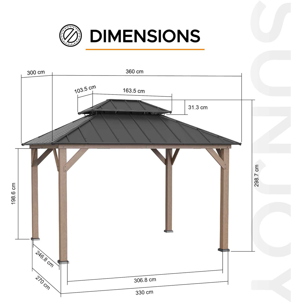 Sunjoy 3 x 3.6m Anthracite 2 Tier Cedar Wood Gazebo Image 9
