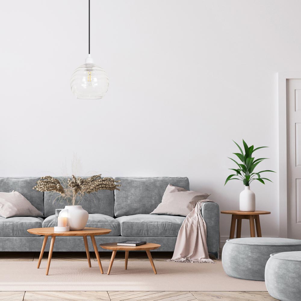 Happy Homewares Designer Clear Circular Ribbed Glass Non Electric Pendant Shade Image 2