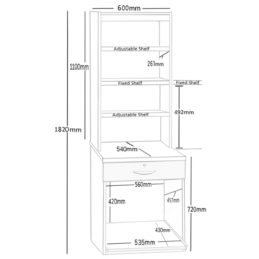 R White Cabinets Single Drawer 4 Shelf Printer Desk Stand with Hutch Grey Image 5