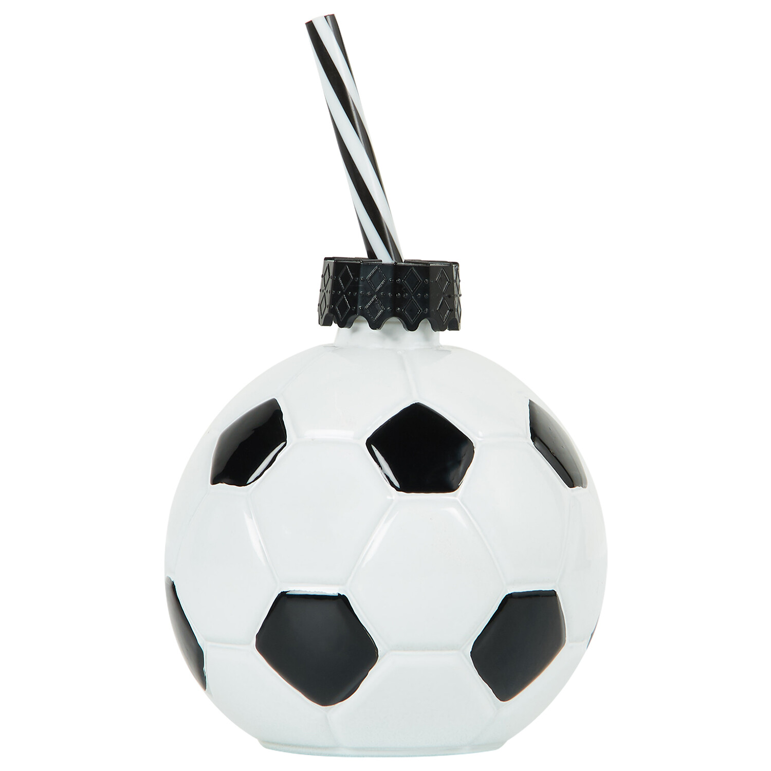 Glass Football Drinking Jar and Straw 400ml - Black and White Image 2