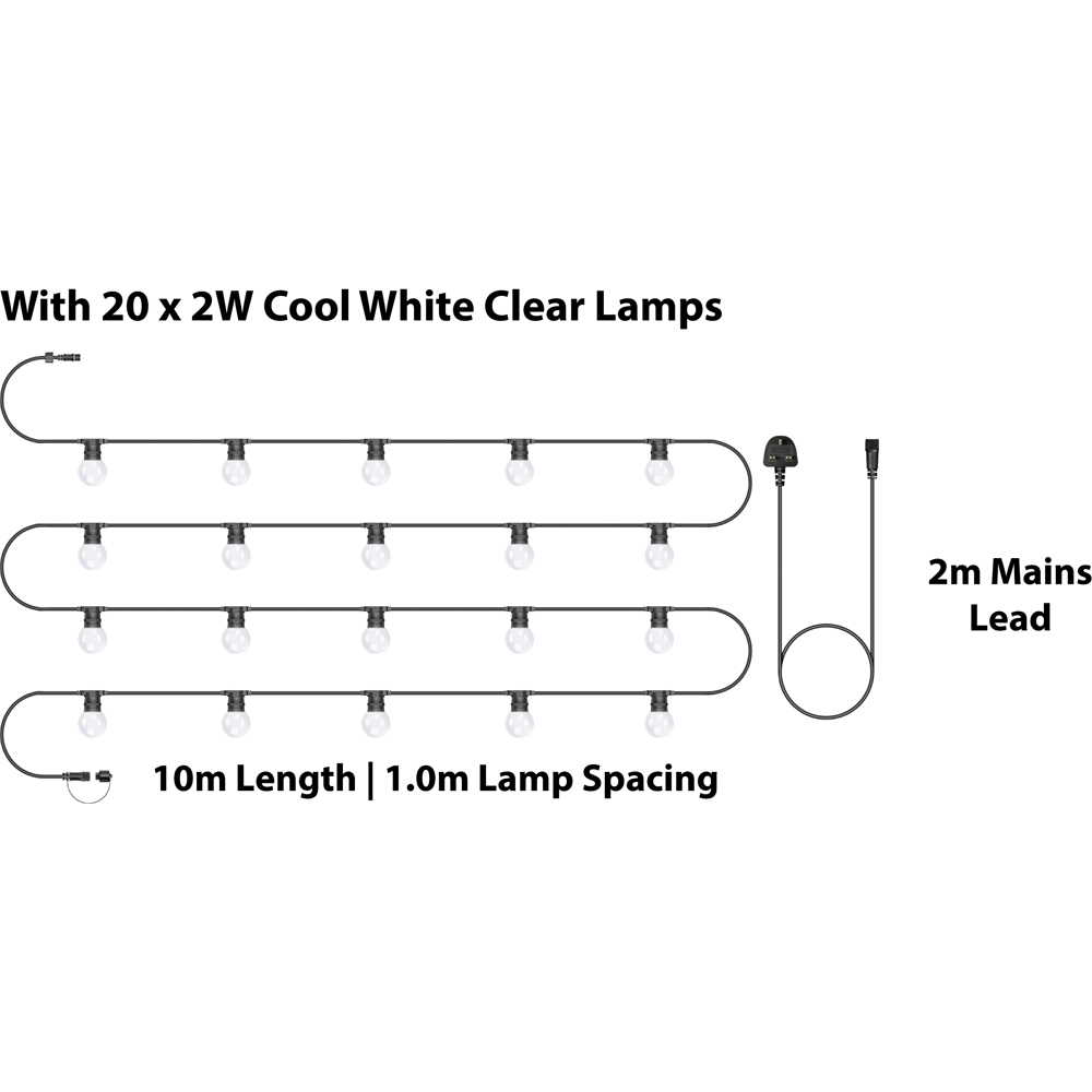 Eagle Connect Festoon 20 Cool White Clear Lamps LED String Light 10m Image 4