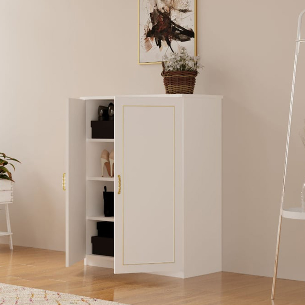 Evu MARIE 2 Door Gold and White Shoe Cabinet Image 4