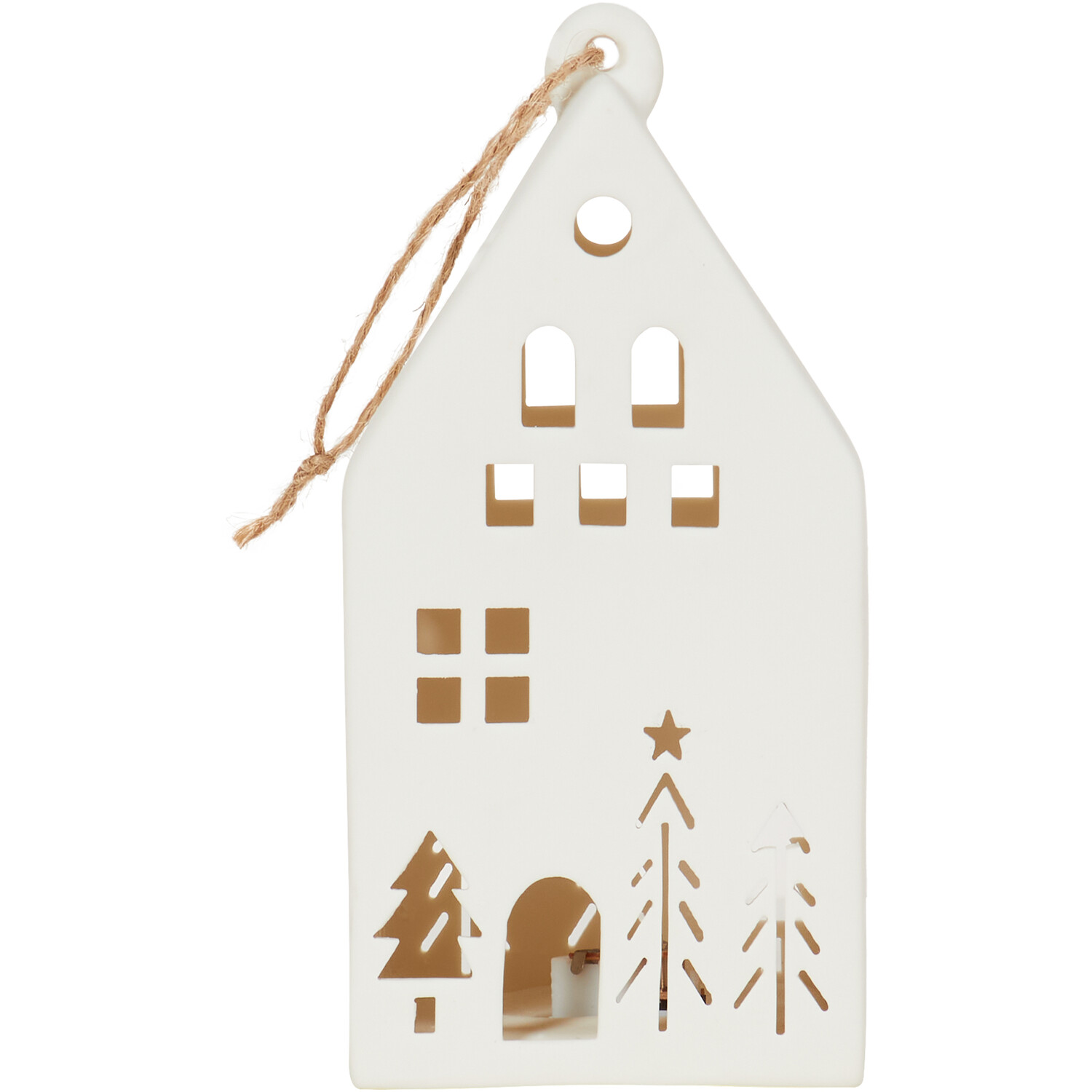 Ceramic LED Hanging House - White Image 1