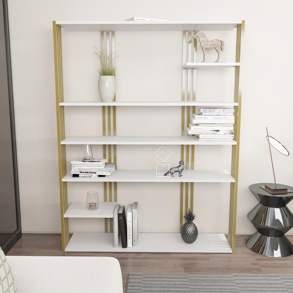 Decorotika Jeni 6 Shelf White and Gold Bookcase Image 3