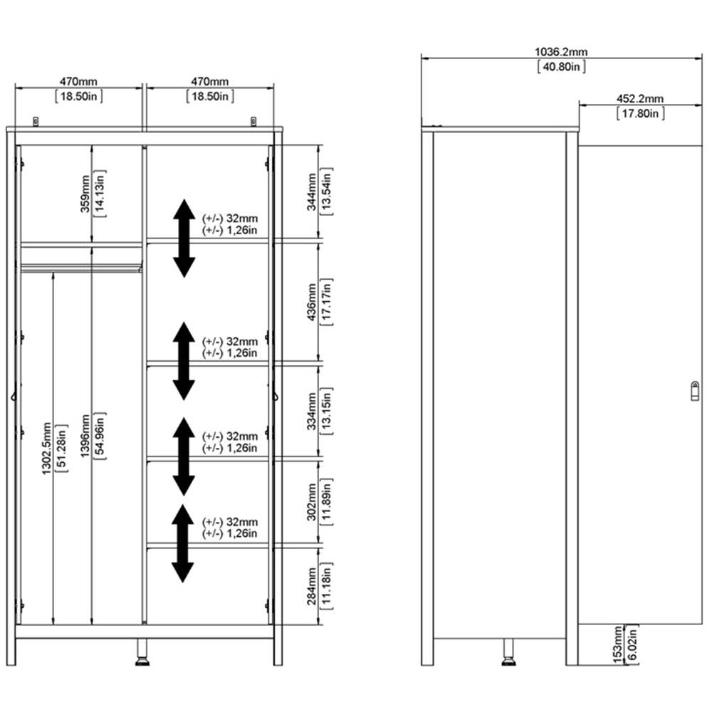 Florence Madrid 2 Door Matt Black Wardrobe Image 7