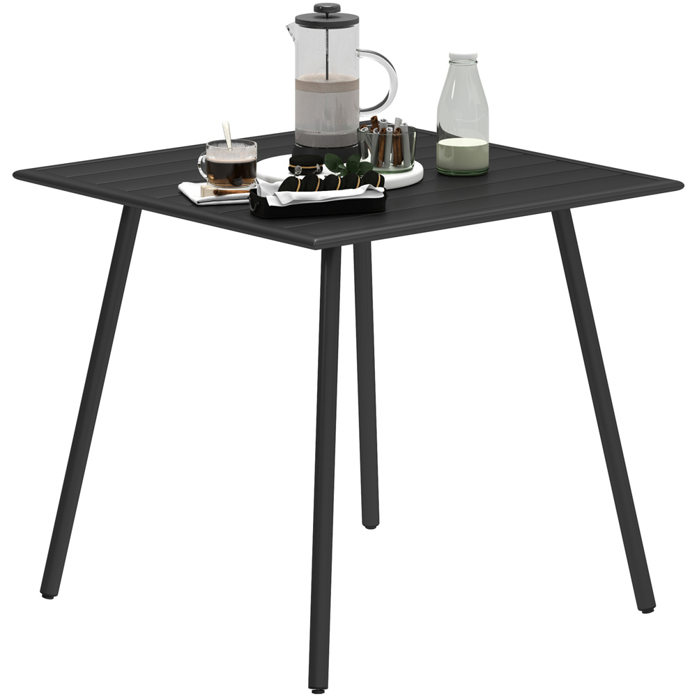  Outsunny 4 Seater Slate Top Steel Garden Dining Table Black Image 2