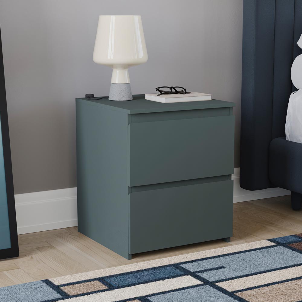 Vida Designs Denver Jasper Green 2 Drawer Large Bedside Table Image 4