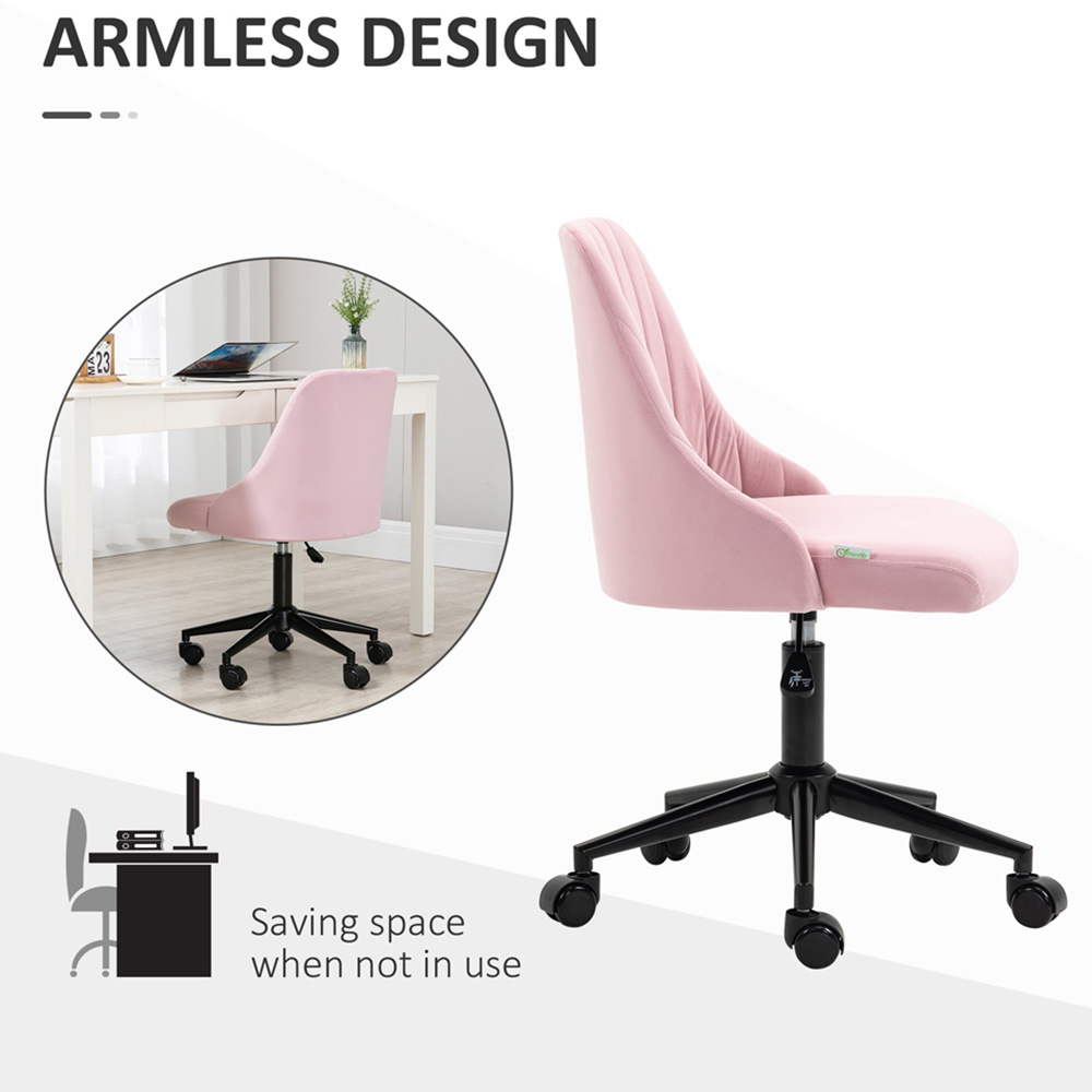 Portland Pink Velvet Office Chair with Adjustable Height and Wheels Image 5