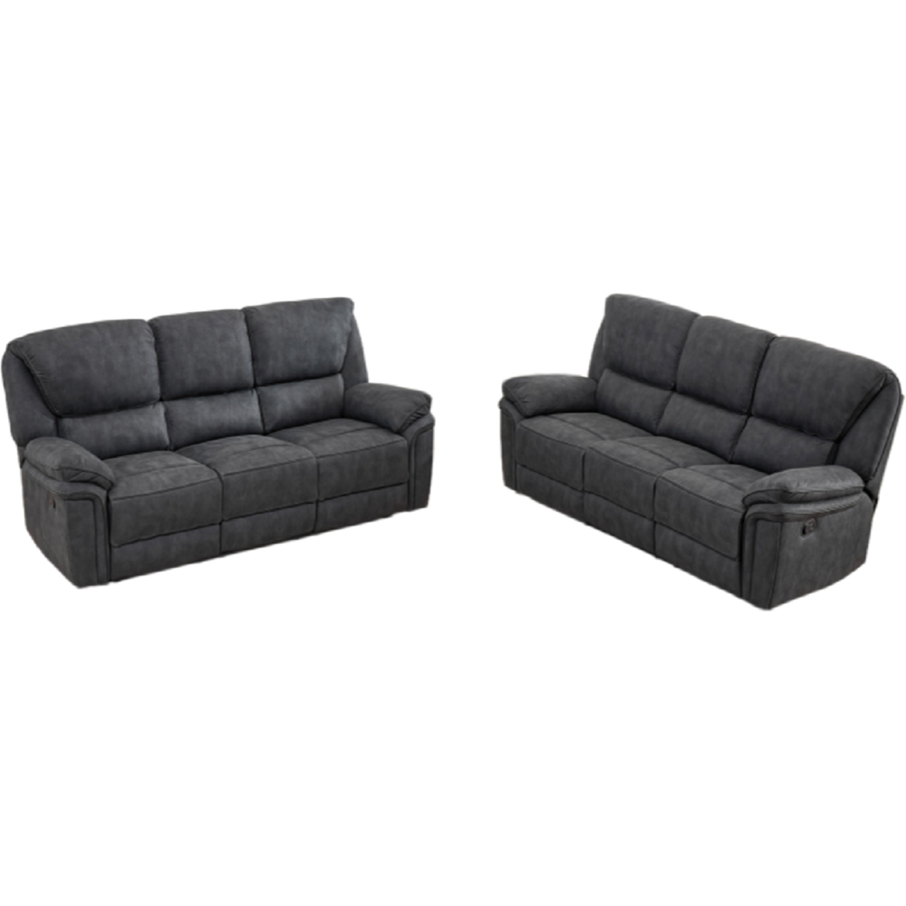 Langham 6 Seater Dim Grey Leathaire Manual Recliner Sofa Set Image 2