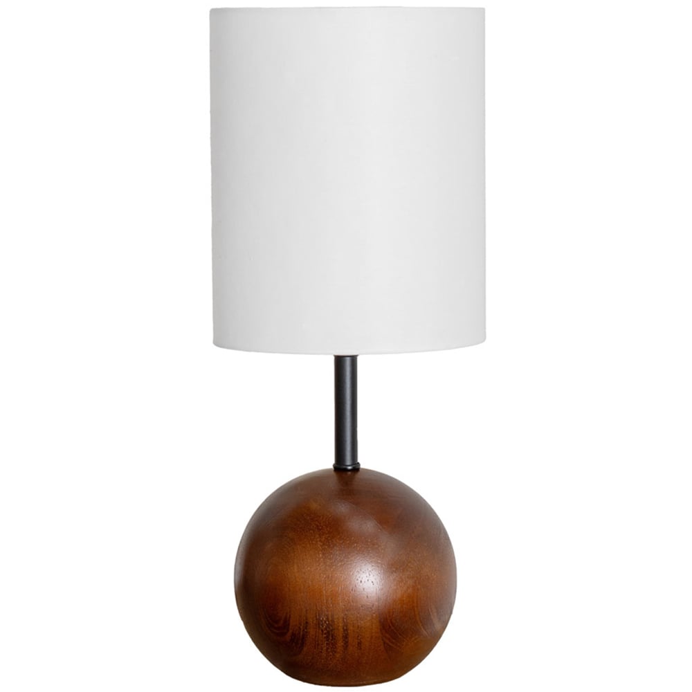ValueLights Brandon White Tall Linen Lamp Shade Dark Walnut Wood Ball LED Table Lamp Image 1