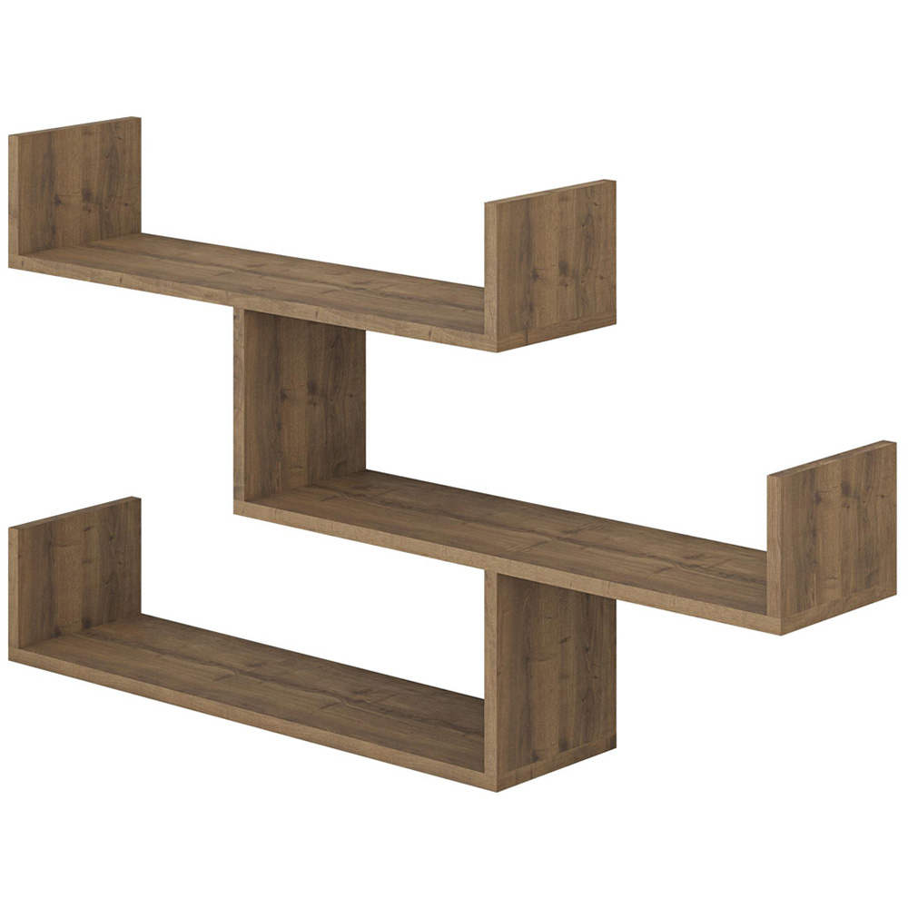 Decortie Tibet 3 Shelf Dark Oak Effect Zigzag Wall Mounted Bookcase Image 2