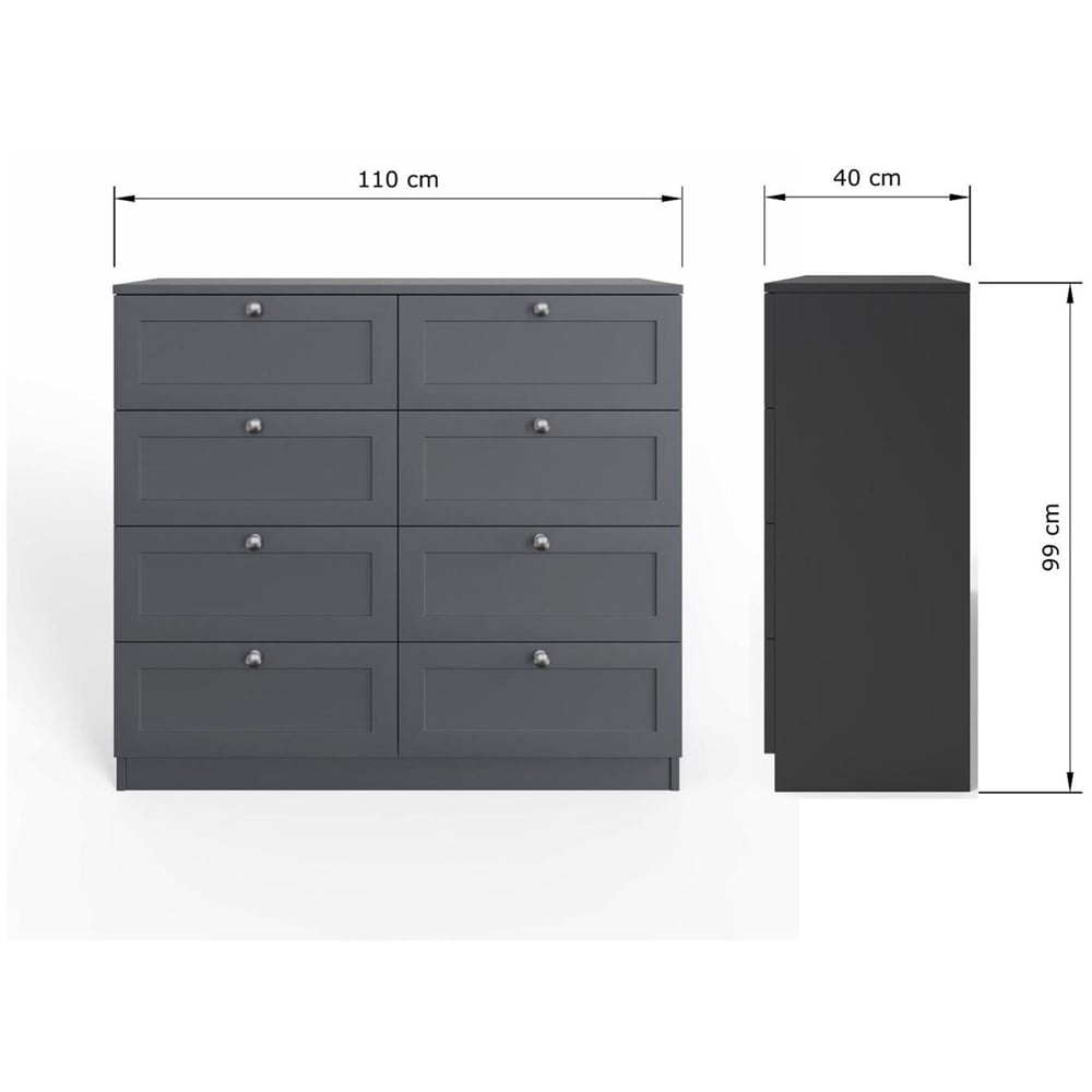 FWStyle Artus 8 Drawer Dark Grey Panelled Chest of Drawers Image 7
