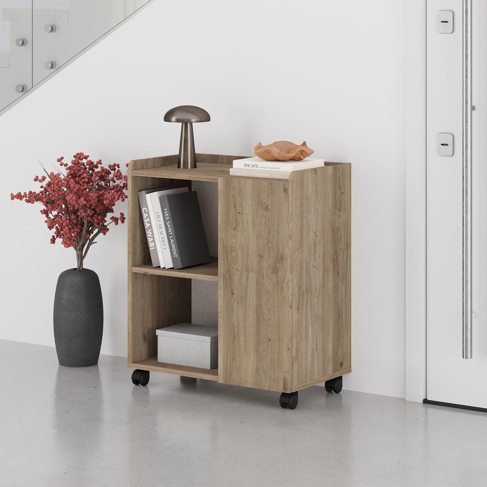 Decortie Zeo Single Door 2 Shelf Oak Effect Mobile Storage Unit with Castors Image 4