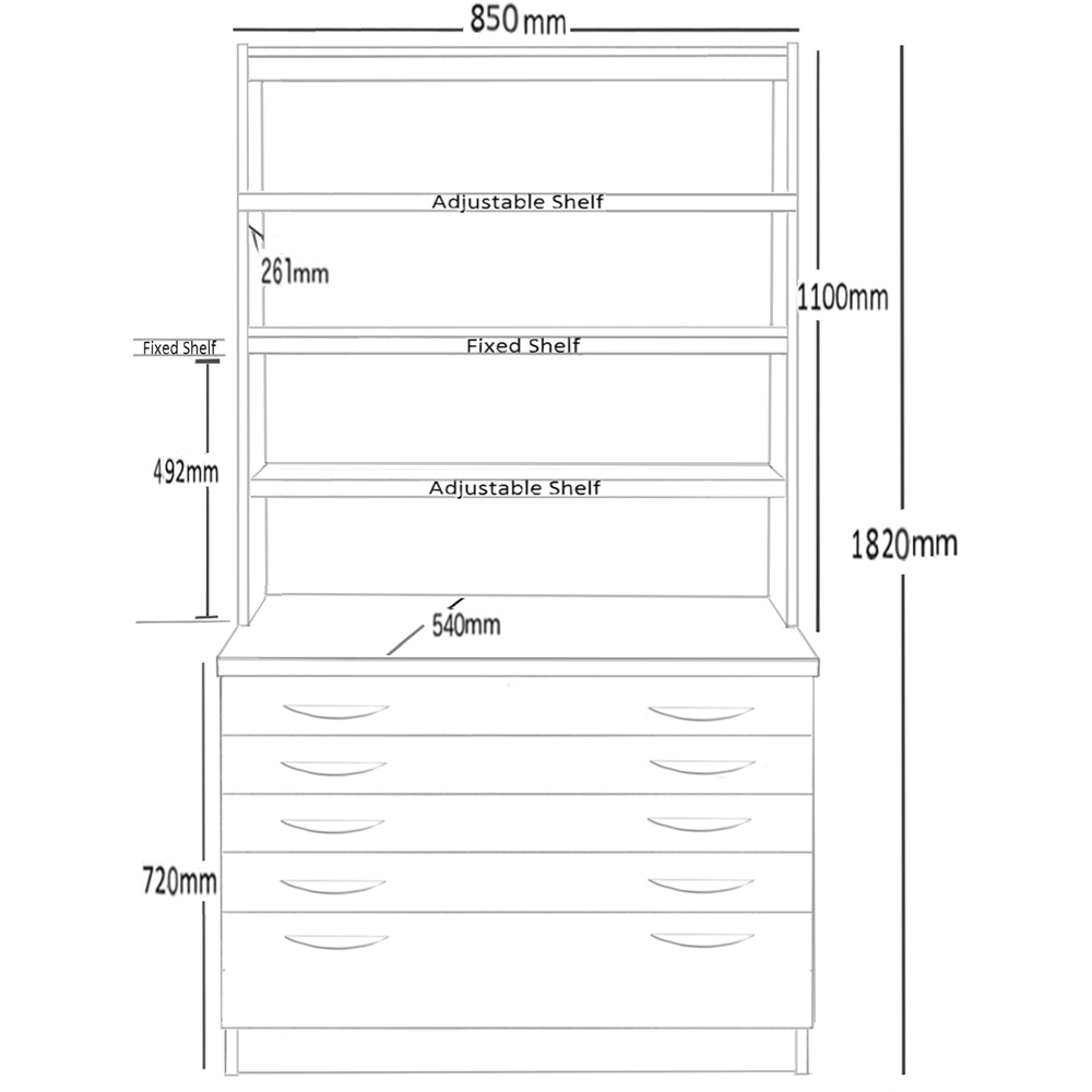 R White Cabinets 5 Drawer 6 Shelf A2 Plan Brown Chest of Drawers with Hutch Image 5