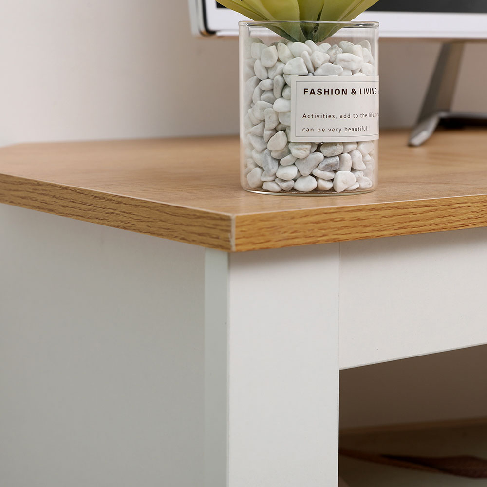 FurnitureHMD 2 Drawer Single Shelf White and Oak Effect Wooden Corner TV Unit Image 4