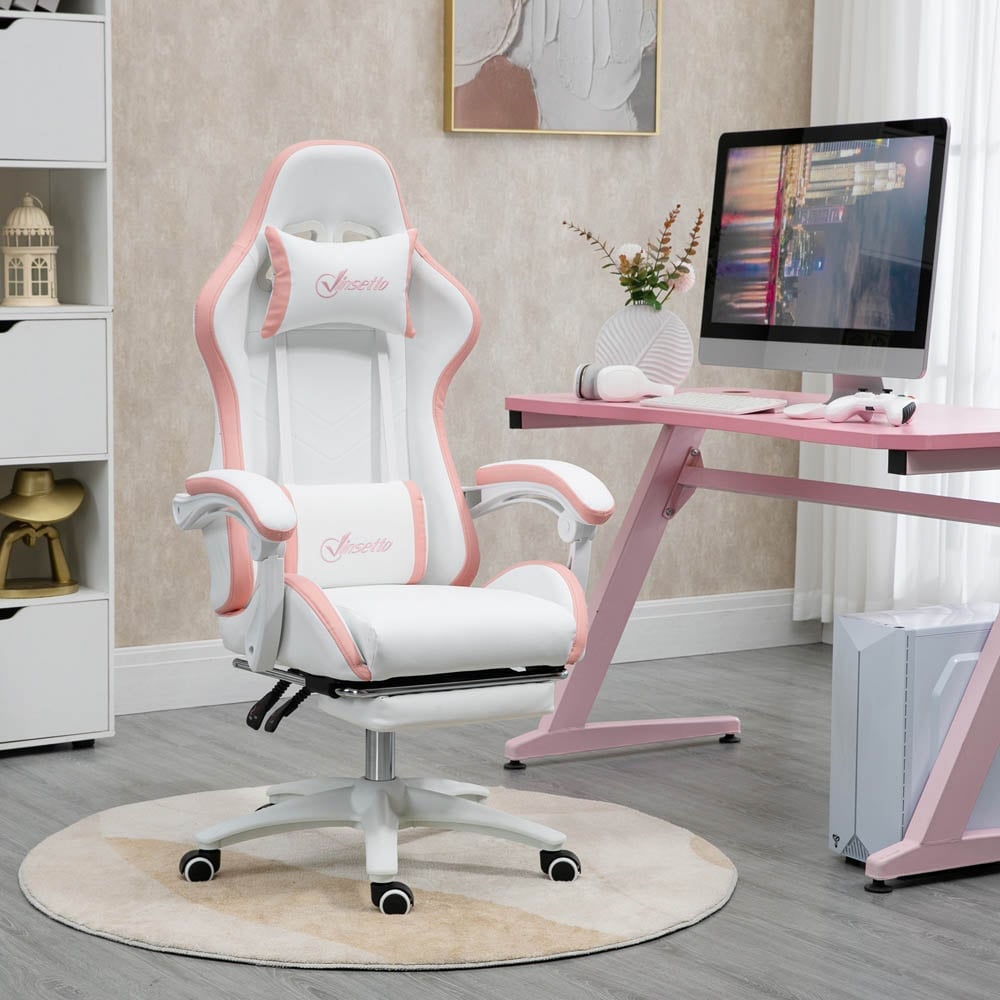 Portland White and Pink PU Leather Recliner Gaming Chair Image 7
