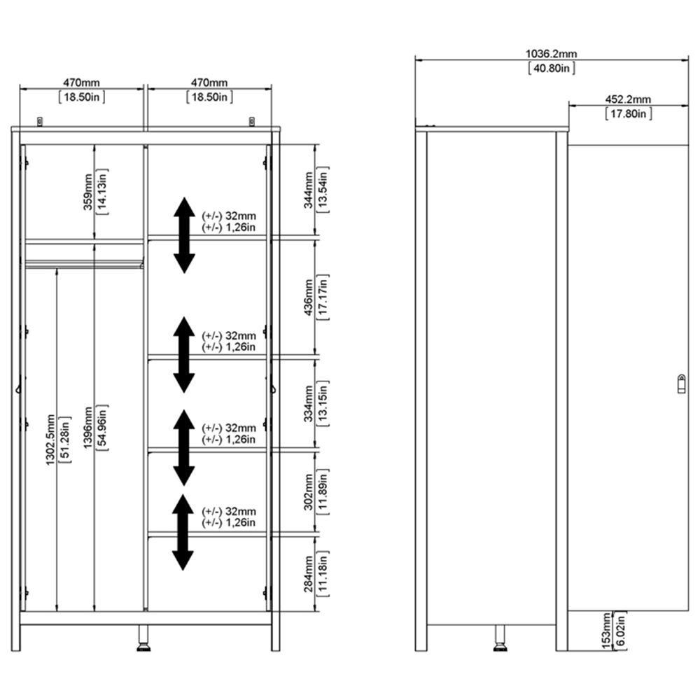 Florence Barcelona 2 Door Matt Black Wardrobe Image 7