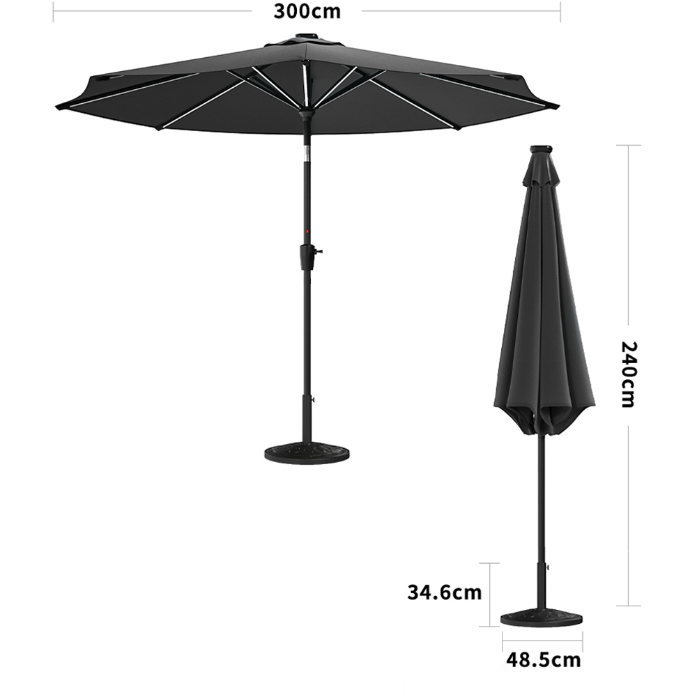 Living and Home Dark Grey Solar LED Crank and Tilt Parasol with Resin Floral Base 3m Image 8
