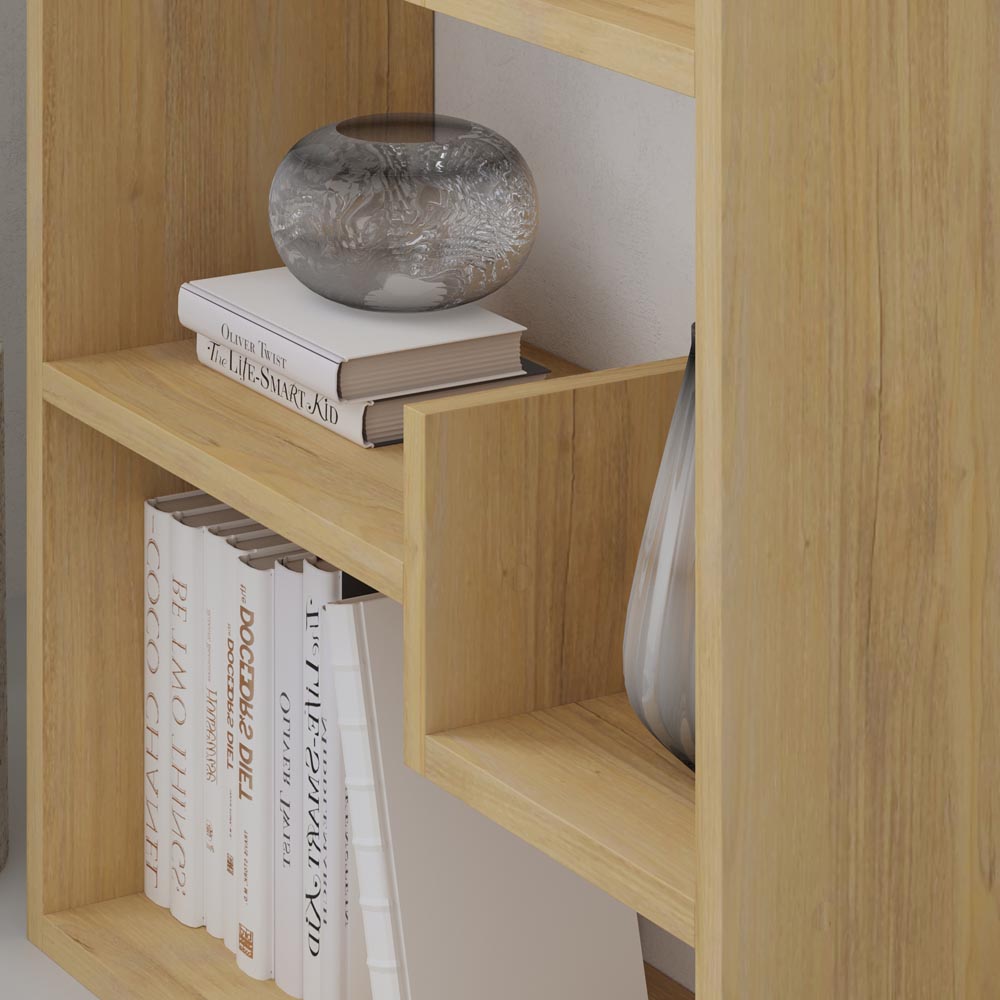 Decortie Oppa Oak and White 5 Zigzag Shelf Bookcase Image 4