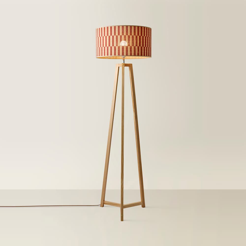 ValueLights Lottie Orange Checkerboard Bamboo Shade Wooden Tripod LED Floor Lamp with Bulb Image 4