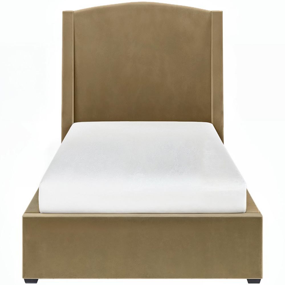 Solace+Co Blaine Single Sand Velvet Winged Headboard Ottoman Bed Image 3