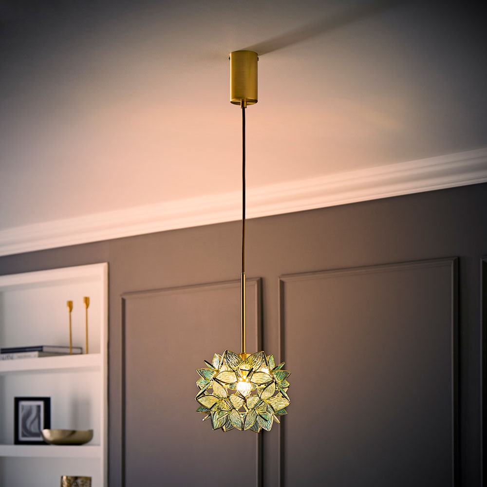 ValueLights Reine Aqua Glass Shade Brushed Gold LED Ceiling Pendant Light Image 5