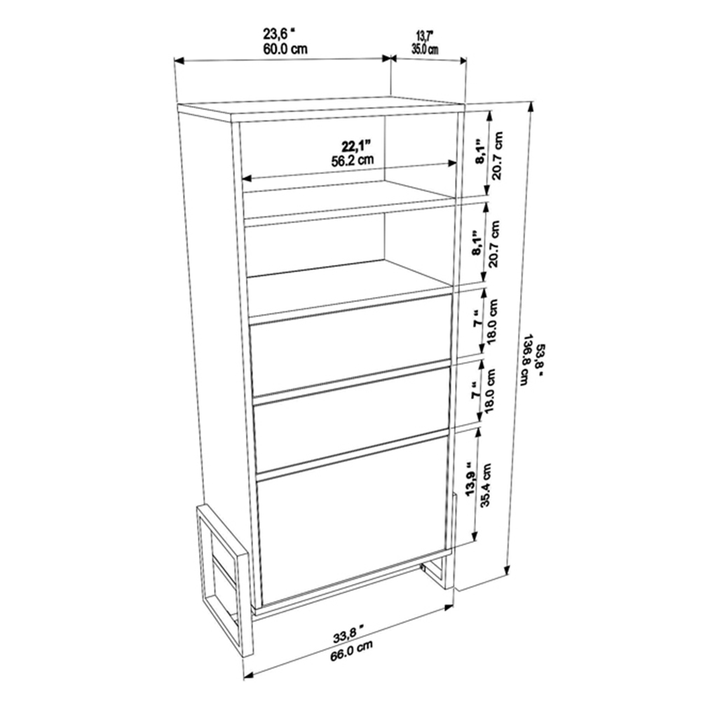 Decorotika Utopie 3 Door 2 Shelf Oak and Rattan Modern Bookshelf Image 9