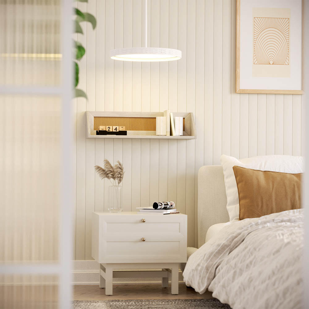 Homebase White Wash Oak Effect Rattan Weave Bookend Shelf 2 Pack Image 2