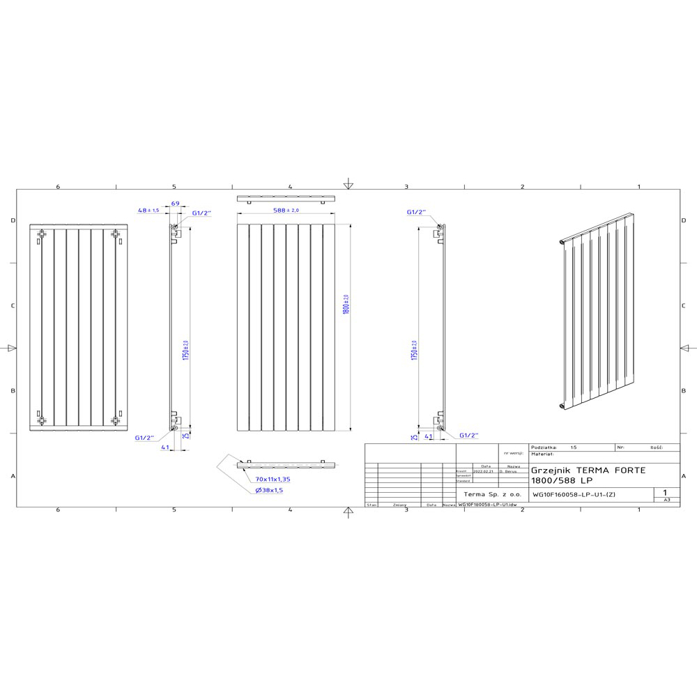 Terma Forte 3560 BTU White Single Panel Radiator 1800 x 588mm Image 9