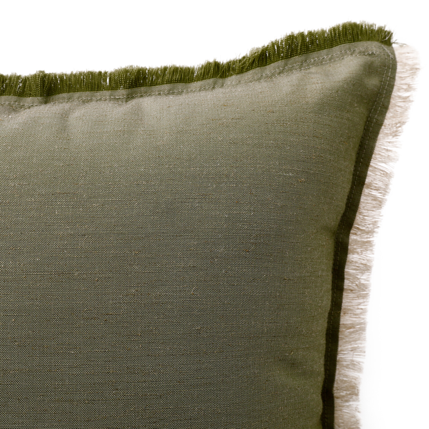 Divante Linen Fringe Edge Cushion - Green Image 2