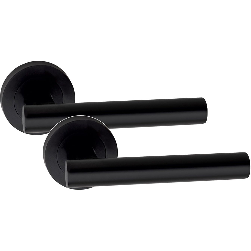 Golden Grace Matt Black Straight T-Bar Door Handle Pair with 3 Lever Mortise and Key Hole Image 3