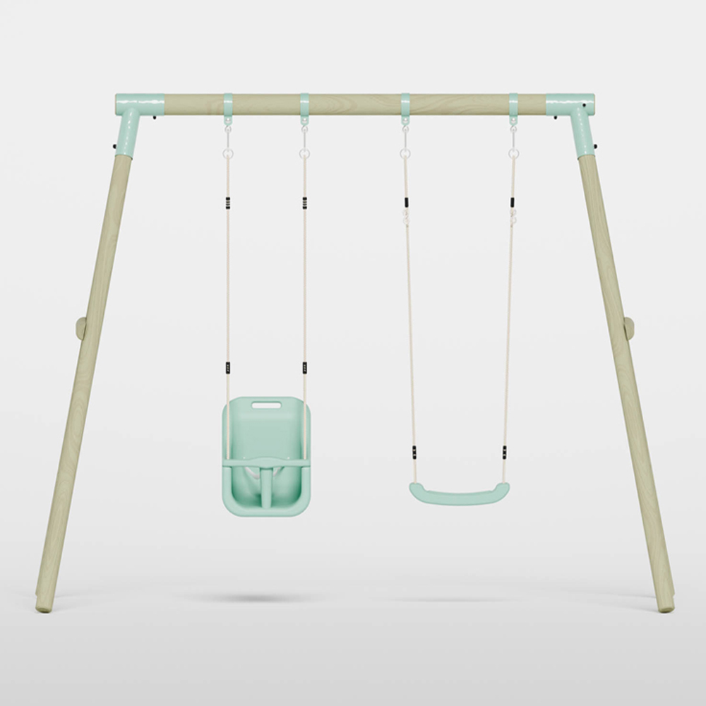 Mercia Wooden Round Pole Single Swing and Baby Seat Swing Set Image 3