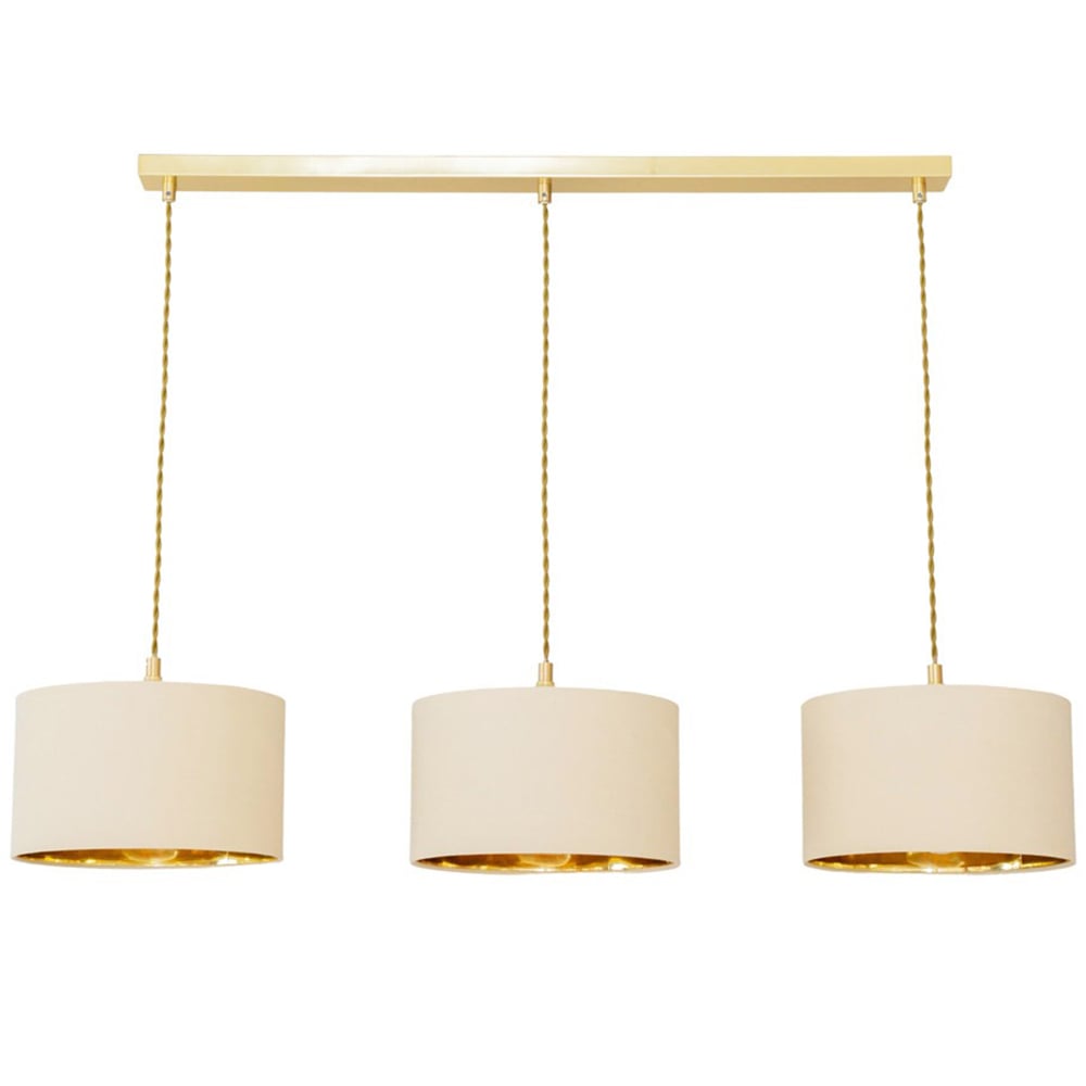 ValueLights Reni Natural and Gold Drum Shade 3 Drop Bar Gold Diner LED Ceiling Light Image 1