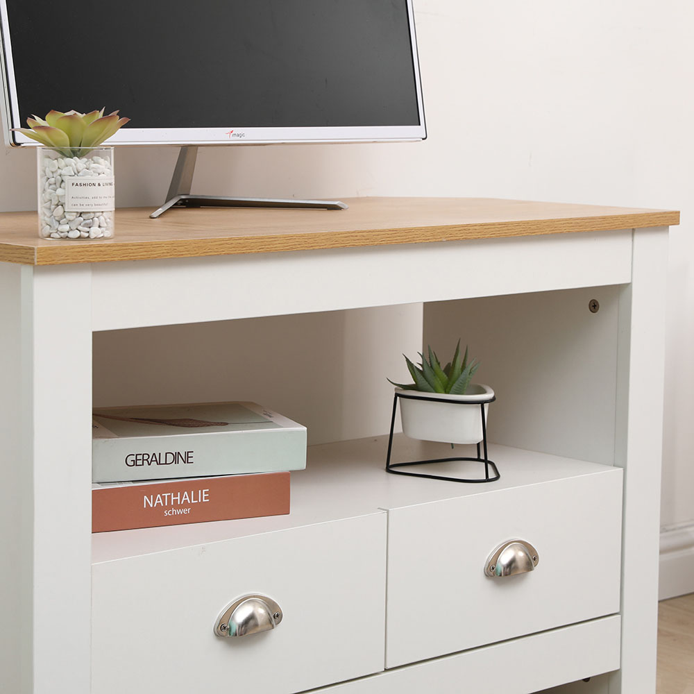FurnitureHMD 2 Drawer Single Shelf White and Oak Effect Wooden Corner TV Unit Image 6