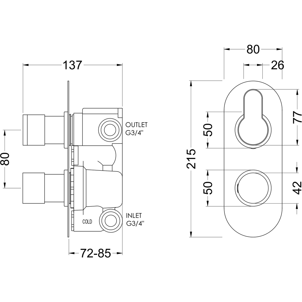 nuie Arvan Chrome Twin Thermostatic Valve with Diverter Image 3