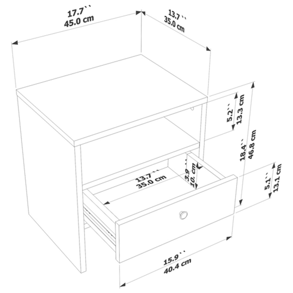 Decorotika Nova Single Drawer Single Shelf White Bedside Table Image 8