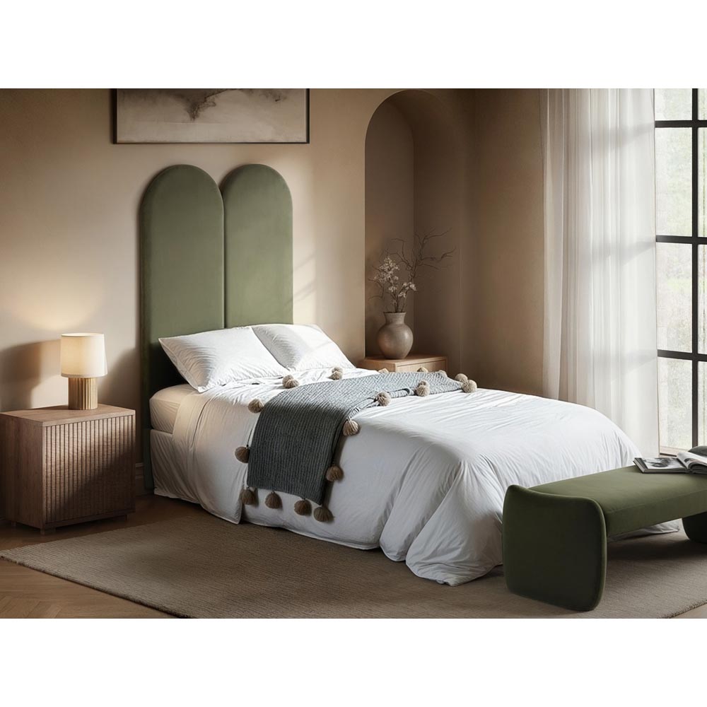 Solace+Co Cirrus Khaki Green Velvet Headboard Panel Image 2