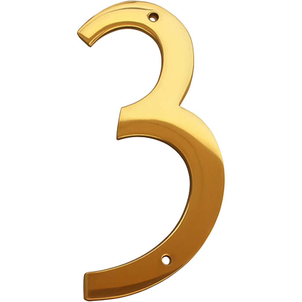 Golden Grace Italic Design Brass Finish Door Numerals No 3 112mm Image 2