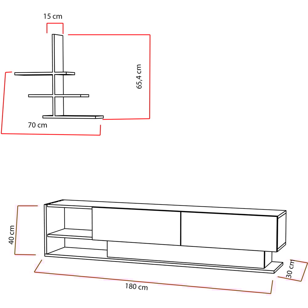 Decorotika Liza 2 Door 2 Shelf Teak Black and White TV Unit with Wall Shelf Image 8