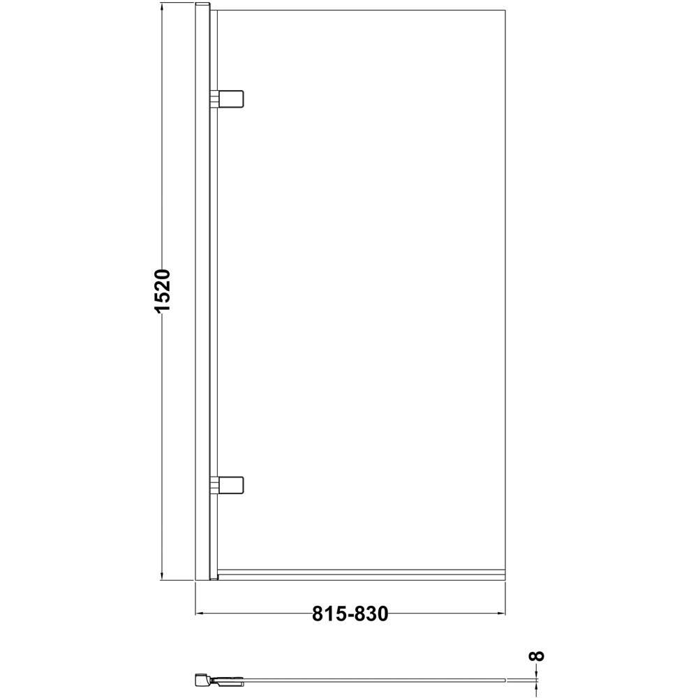 nuie Matt Black Hinged Square Shower Bath Screen 830mm Image 3