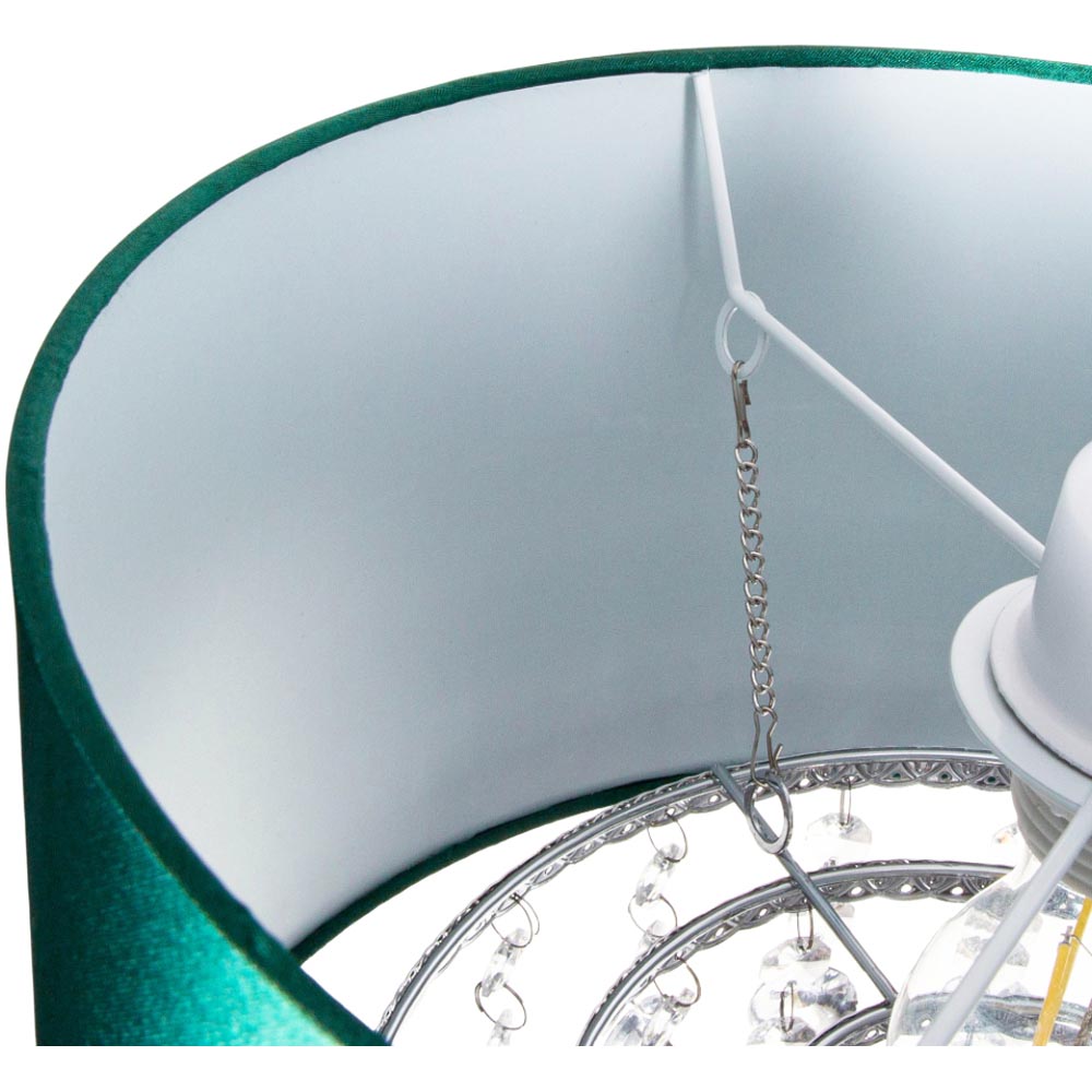 Happy Homewares Forest Green Satin Fabric Pendant Shade with Transparent Acrylic Droplets Image 5
