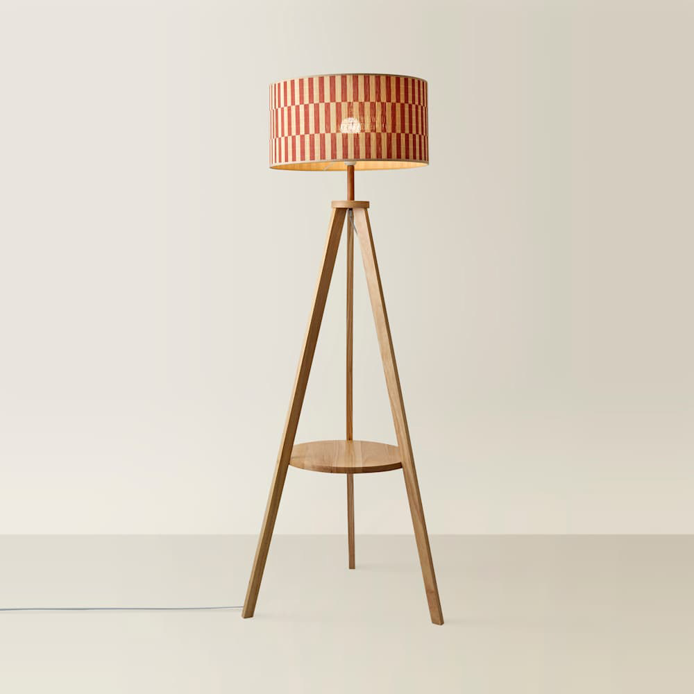 ValueLights Morrigan Orange Checkerboard Bamboo Shade Shelf Tripod LED Floor Lamp with Bulb Image 4
