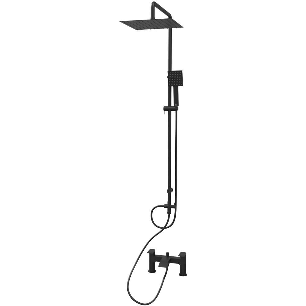 Nes Home Kenton Matte Black Square Bath Shower Mixer Tap and Riser Rail Kit with Handset Image 1