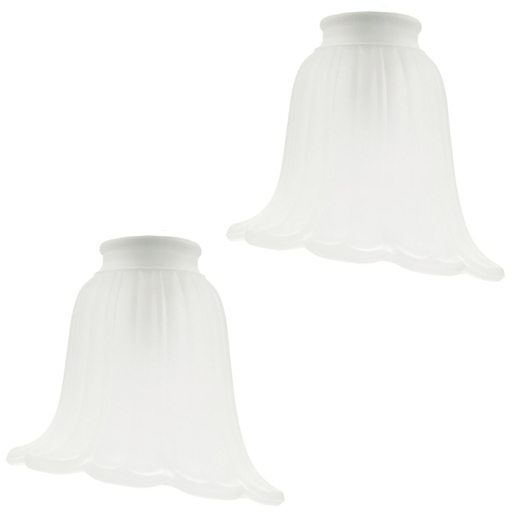 Happy Homewares Frosted White Floral Glass Shade with Slanted Opening 2 Pack Image 1