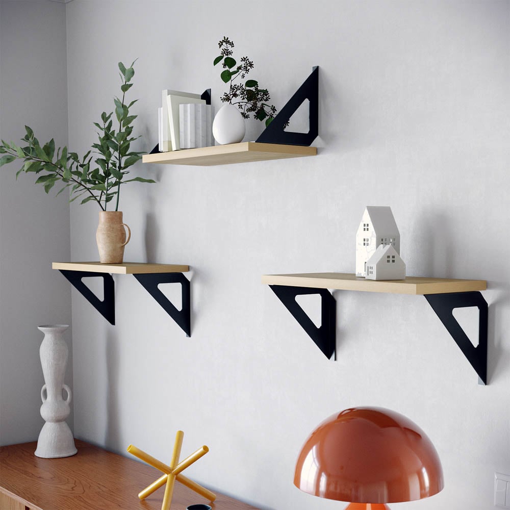 Homebase Light Oak Effect Shelf with Black Brackets 2 Pack Image 2