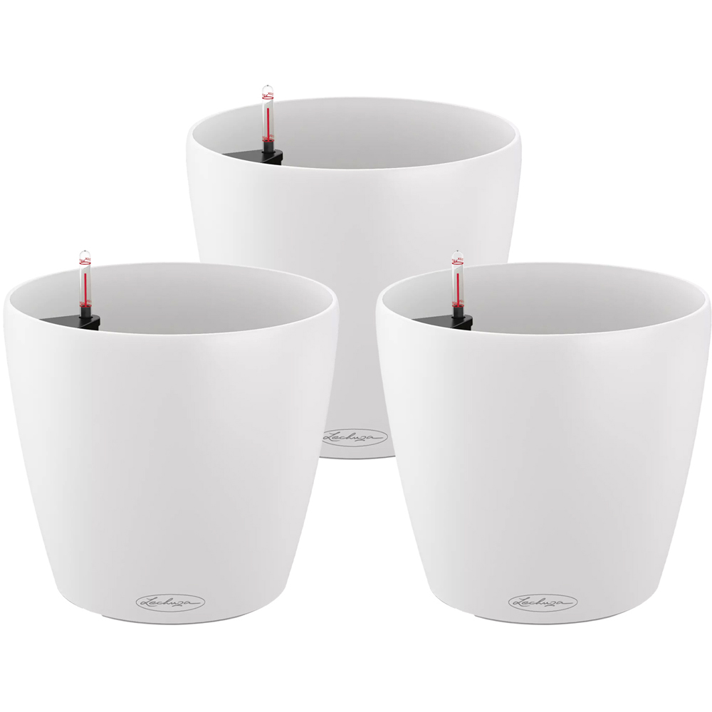 Lechuza Classico White Polyresin Self Watering Planter Pot 19cm 3 Pack Image 1