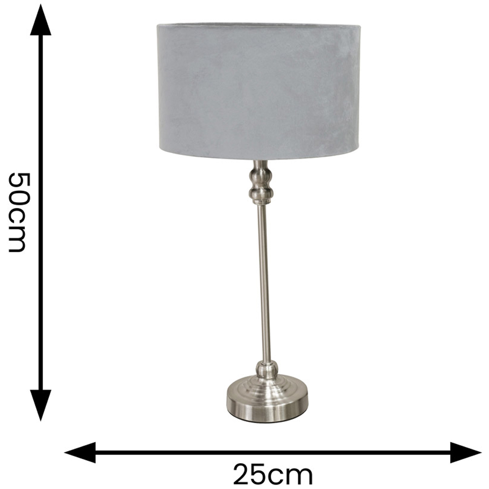 ValueLights Maggie Grey Velvet and Brushed Chrome Drum Shade Candlestick LED Table Lamp Image 5